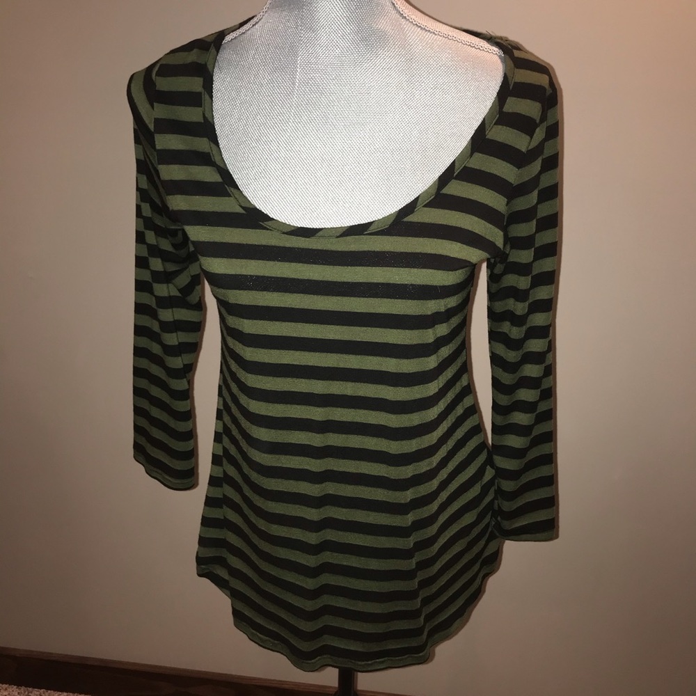 Green striped top. Medium